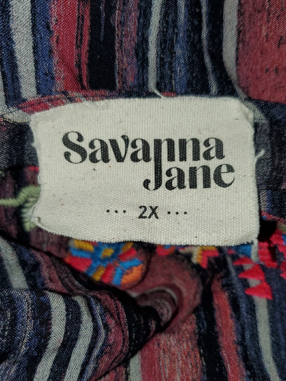 Savanna Jane Striped Boho Tunic with Colorful Floral Embroidery Size 2X - Picture 2 of 8